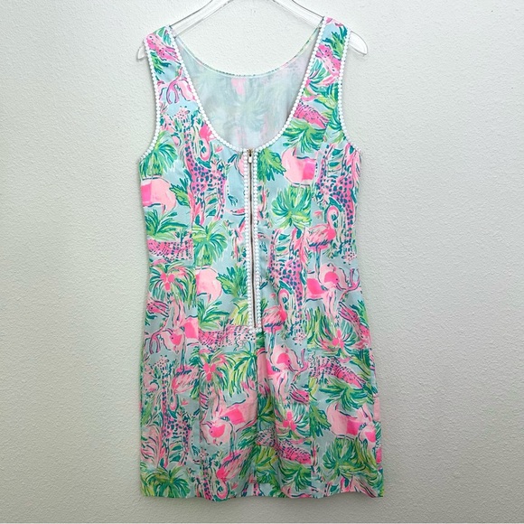 Lilly Pulitzer Mila Dress Seasalt Blue Animal Parade Scallop Trim Pink Size 6 - Picture 3 of 14